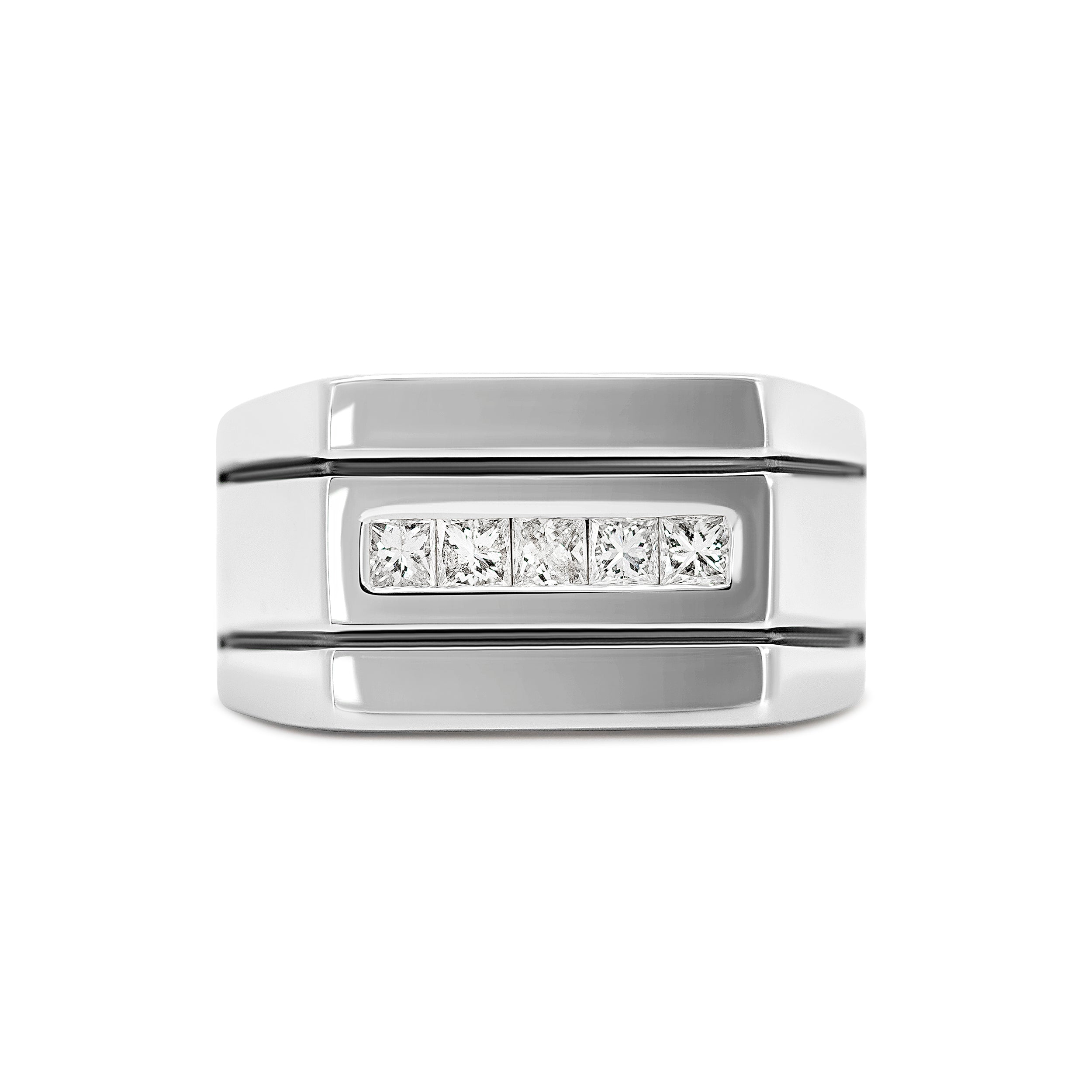 14 Karat White Gold Square Top Channel Men's Ring