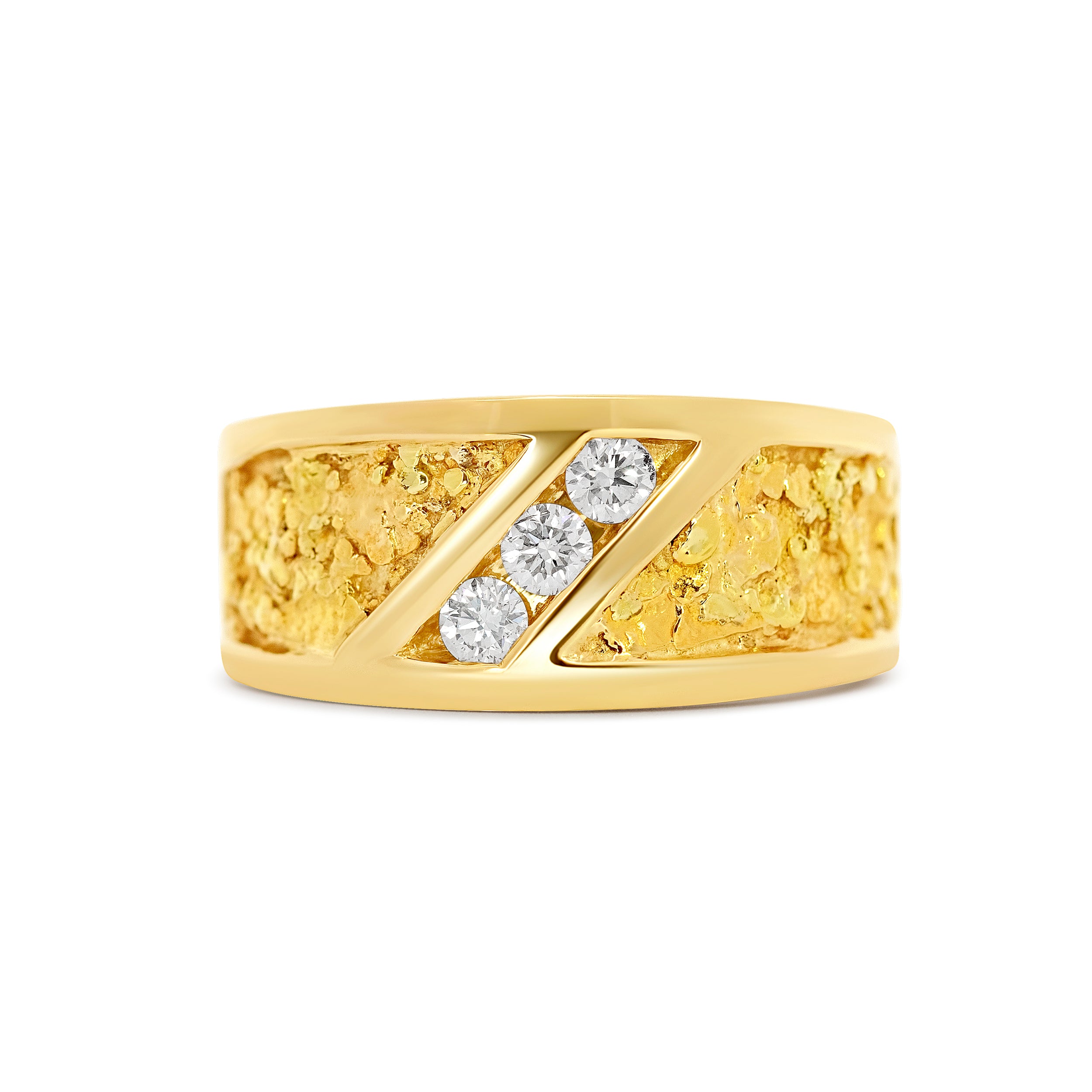 14 Karat Yellow Gold Diamond & 24 Karat Nugget Inlay Men's Ring