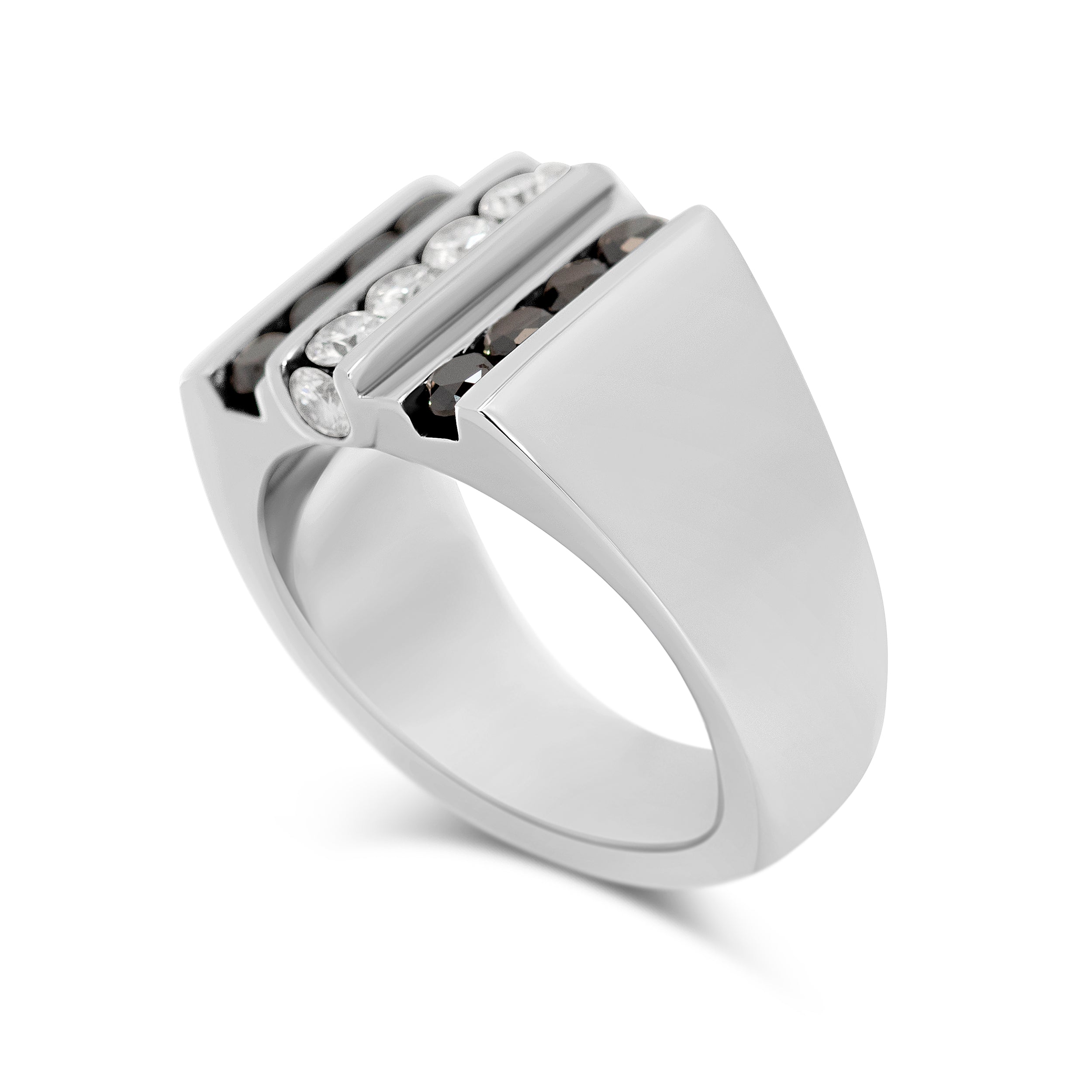 14 Karat White Gold Black & White Diamond Men's Ring