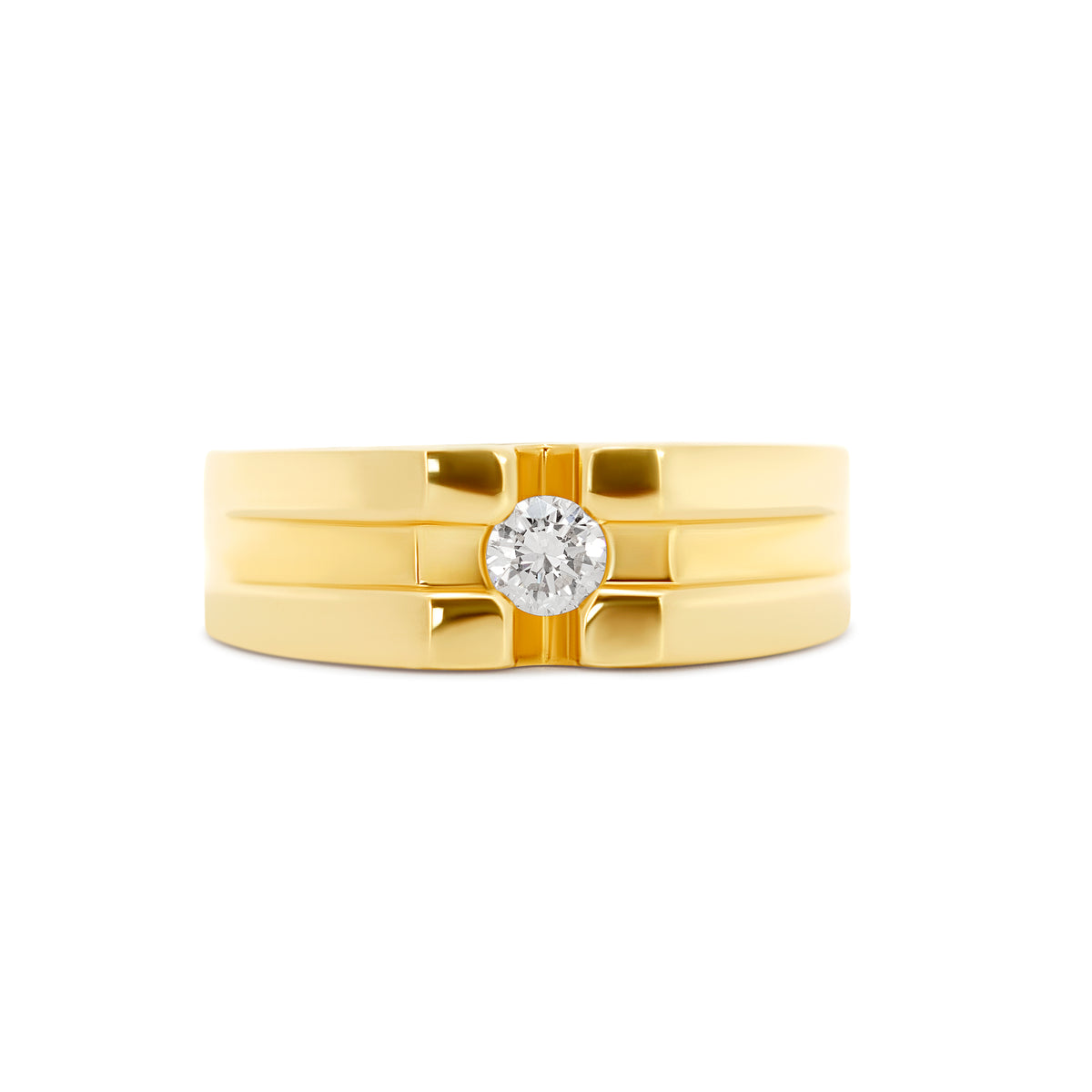 14 Karat Yellow Gold Men's Square Top Diamond Ring | Joe Kassab Jewelers