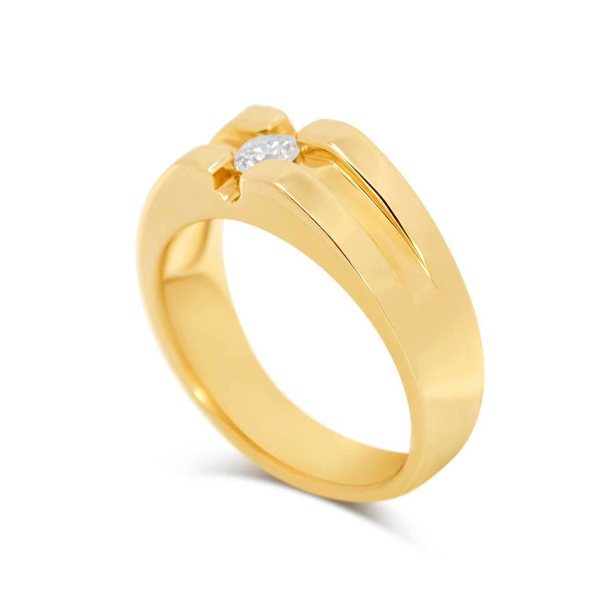 14 Karat Yellow Gold Men's Square Top Diamond Ring | Joe Kassab Jewelers