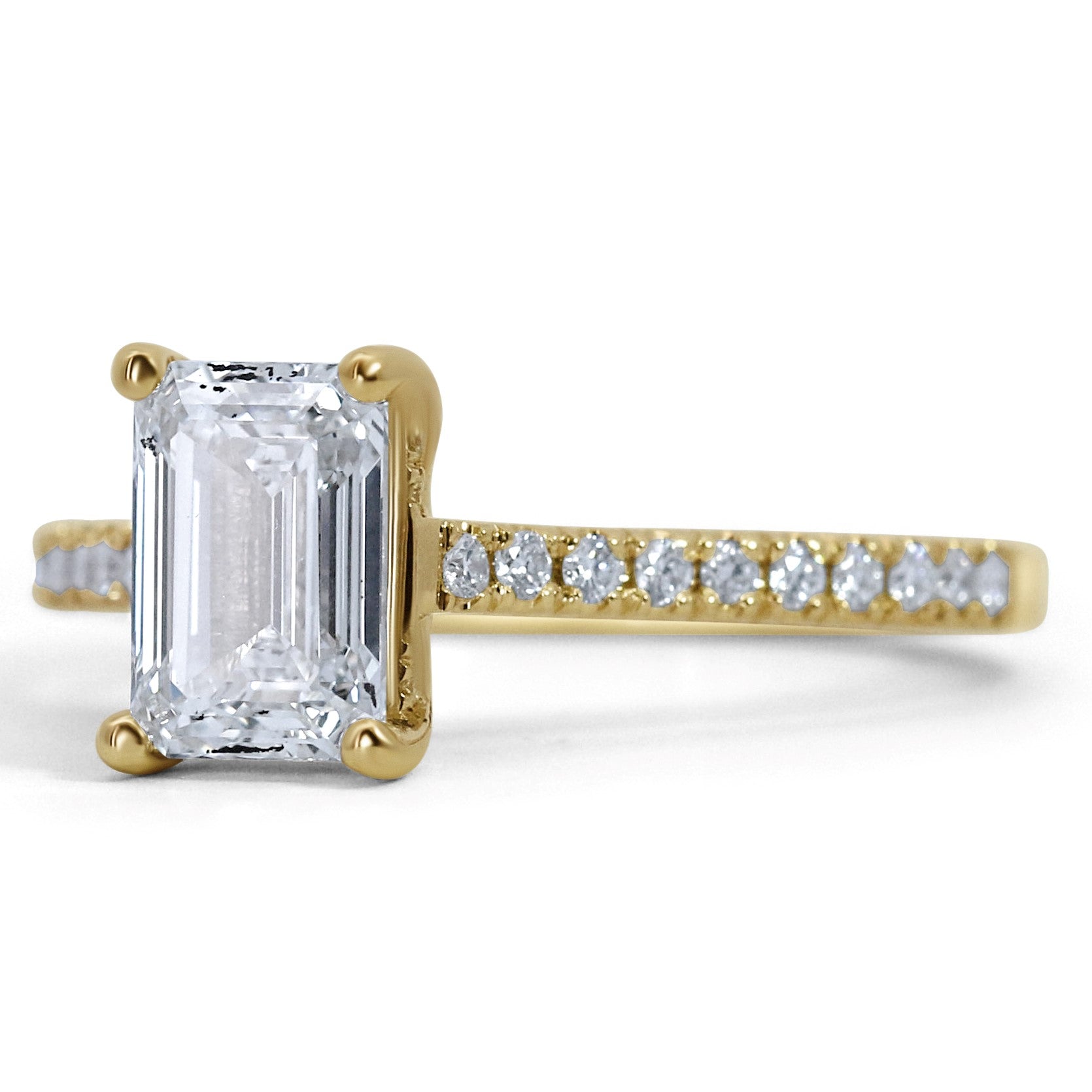14K Lab Grown Emerald Diamond Classic Cathedral Style Engagement Ring
