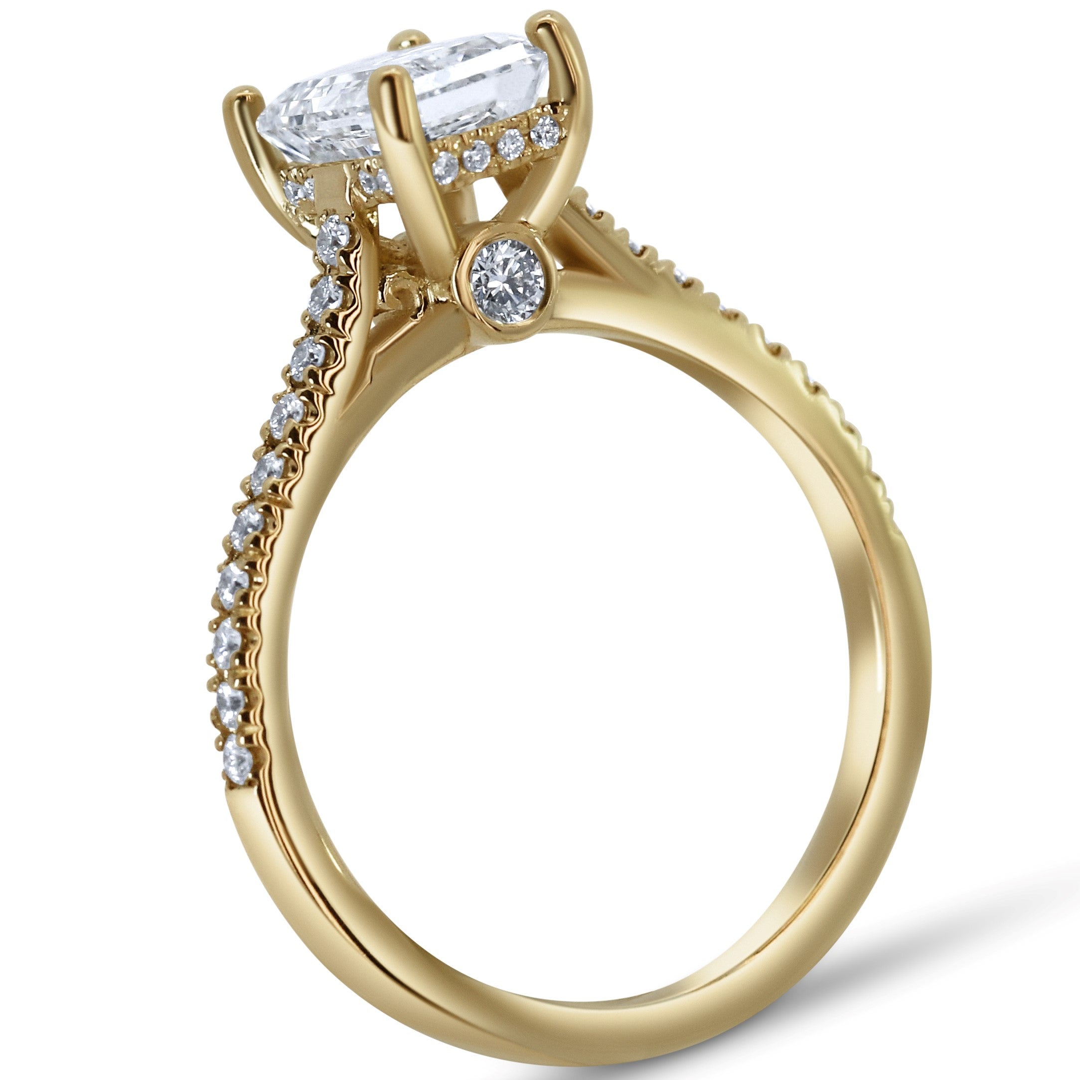 14K Lab Grown Emerald Diamond Classic Cathedral Style Engagement Ring