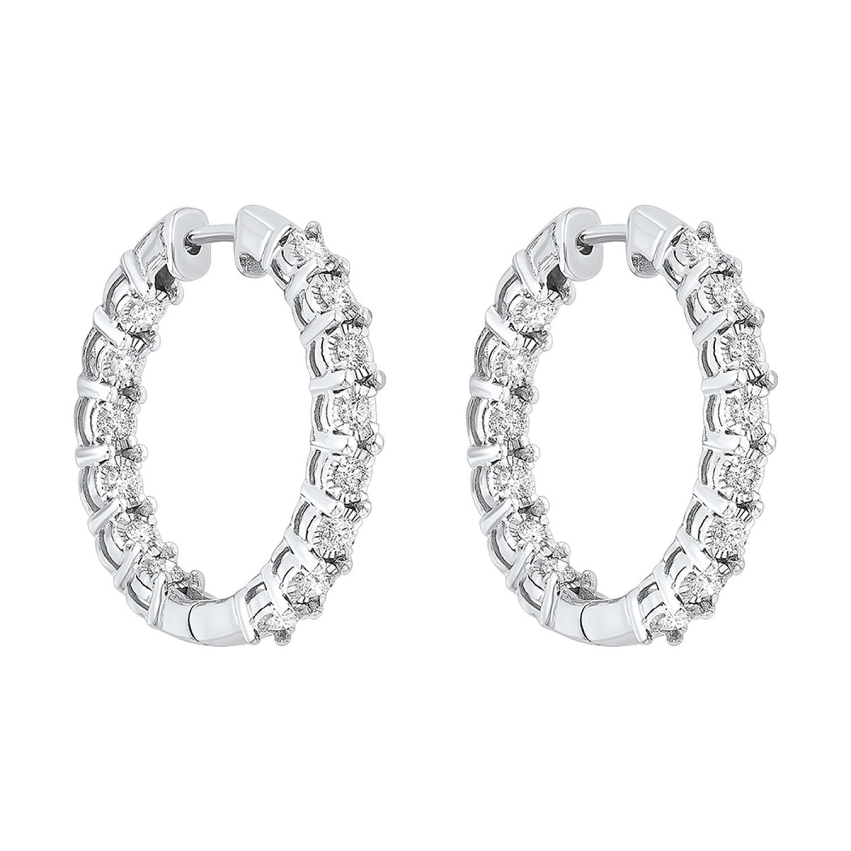 14K White Gold 1.00ct Natural Diamond Illusion Hoop Earrings