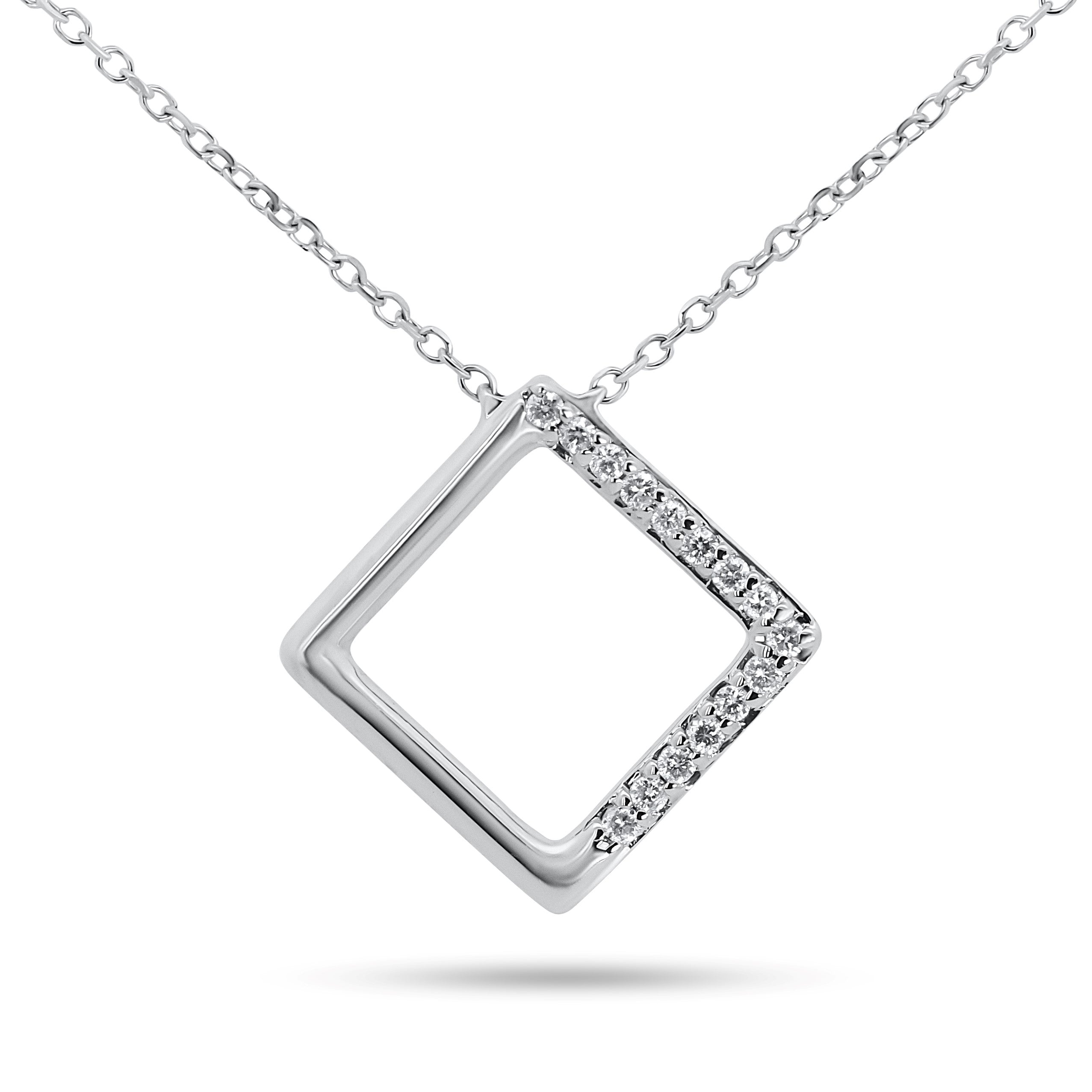 14K White Gold Square Diamond Necklace | 0.07 CTW