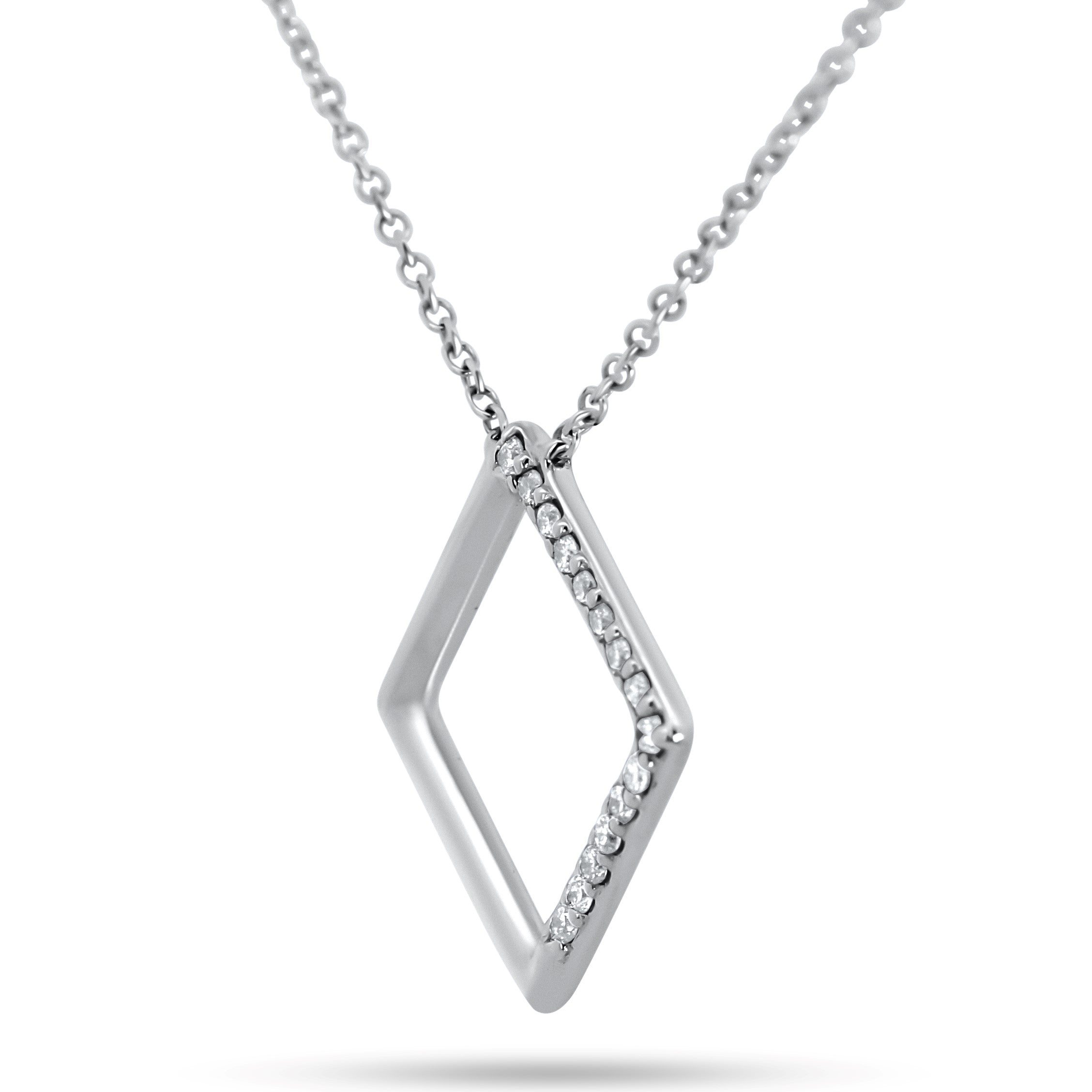 14K White Gold Square Diamond Necklace | 0.07 CTW