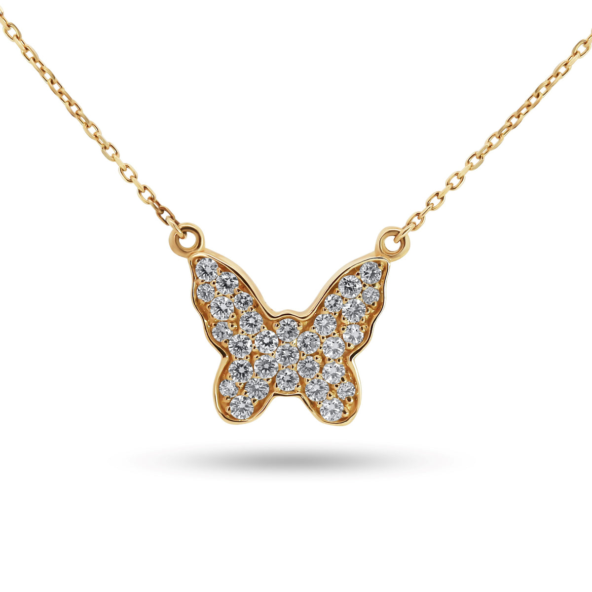 14K Yellow Gold Diamond Butterfly Necklace | 0.50 CTW Adjustable Chain
