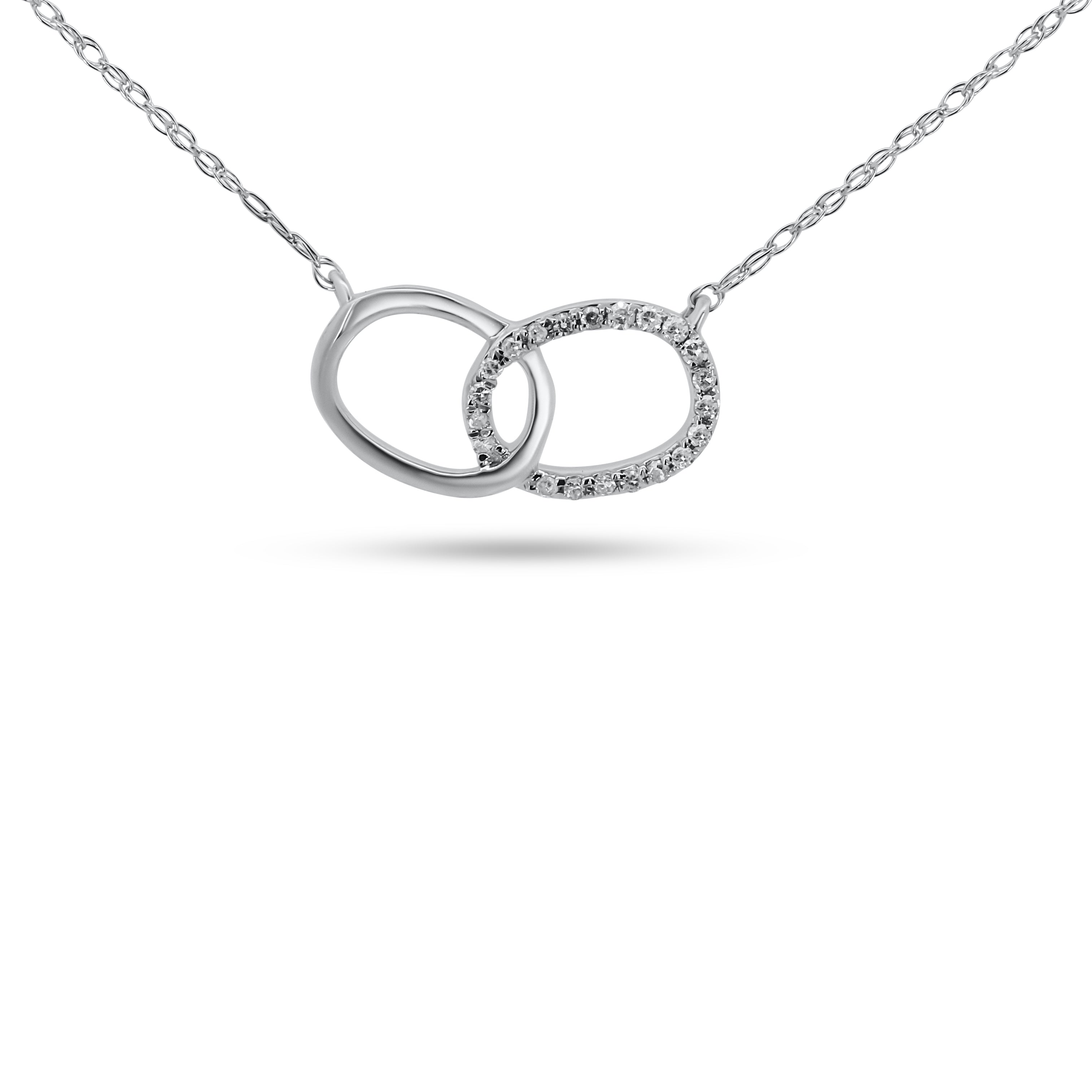 10K White Gold Interlocking Oval Diamond Necklace | 0.05 CTW
