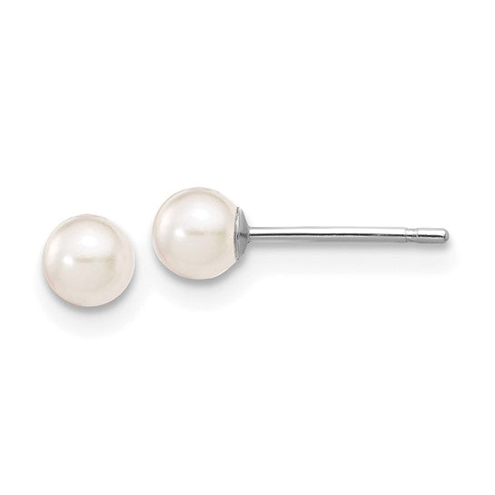14K White Gold 3–4mm White Saltwater Akoya Pearl Stud Earrings