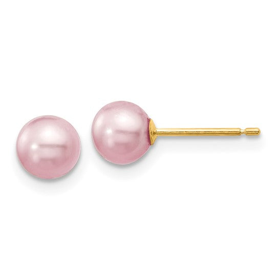 5–6mm Purple Freshwater Pearl Earrings in 14K Yellow Gold | Joe Kassab Jewelers
