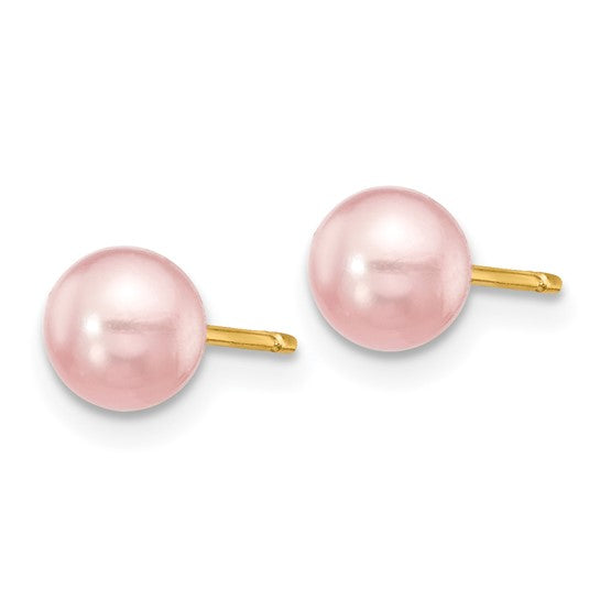 5–6mm Purple Freshwater Pearl Earrings in 14K Yellow Gold | Joe Kassab Jewelers