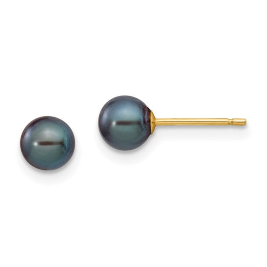 14K Yellow Gold Black Freshwater Pearl Stud Earrings | 5–6mm