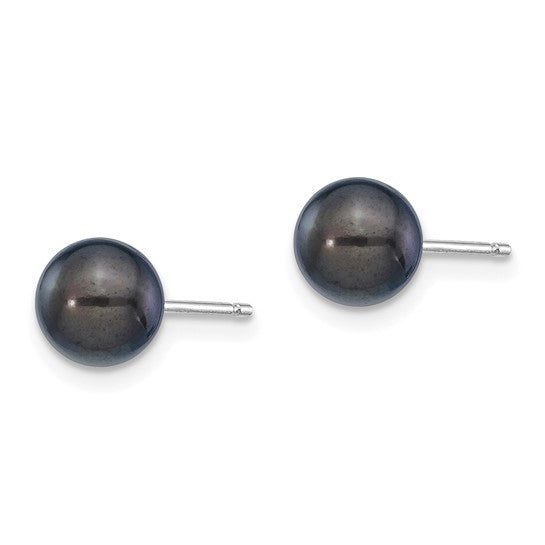 14K White Gold Black Akoya Pearl Stud Earrings