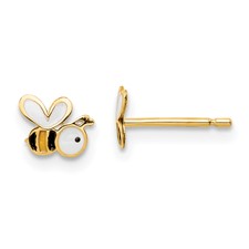 14K Yellow Gold Bumble Bee Enamel Stud Earrings