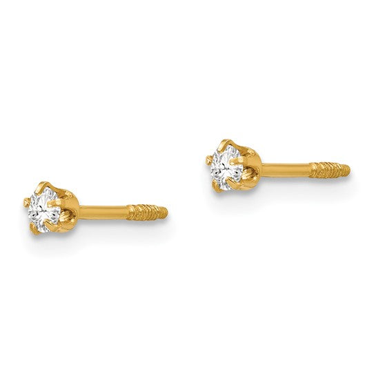 14K Yellow Gold Reversible 3mm Cubic Zirconia Stud Earrings