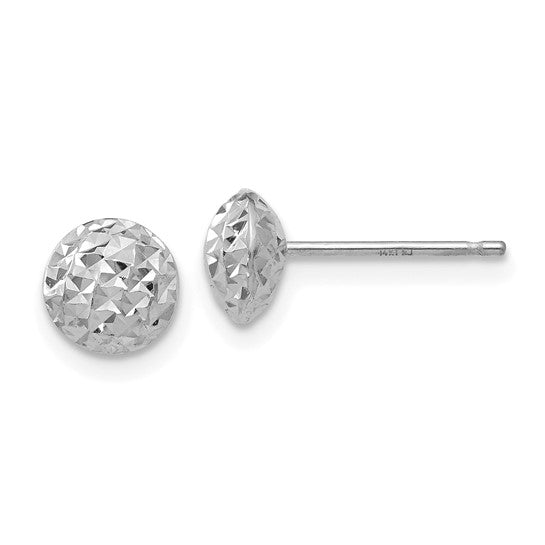 14K White Gold 6mm Diamond-Cut Puffed Round Stud Earrings