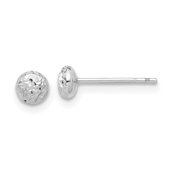 14K White Gold 4.5mm Diamond-Cut Puffed Round Stud Earrings