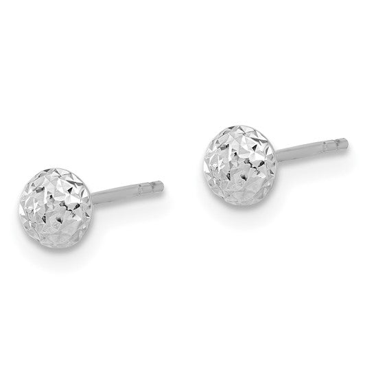14K White Gold 4.5mm Diamond-Cut Puffed Round Stud Earrings