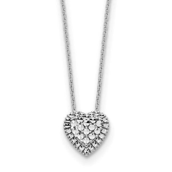 14 Karat White Gold Diamond-Cut Heart Necklace | 18 Inch