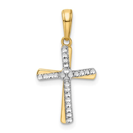 14K Two-Tone Diamond Cut Cross Pendant