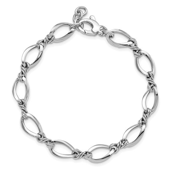 14 Karat White Gold Twisted Oval Link Bracelet – 7.5 Inch