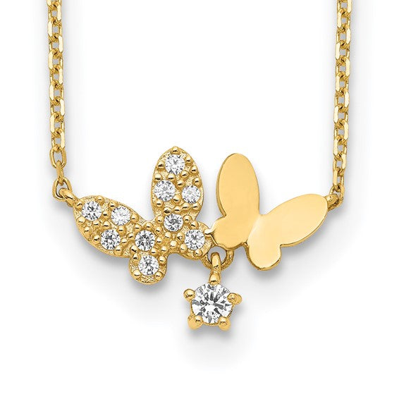 14 Karat Yellow Gold Butterfly & Cubic Zirconia Necklace | 16–18"