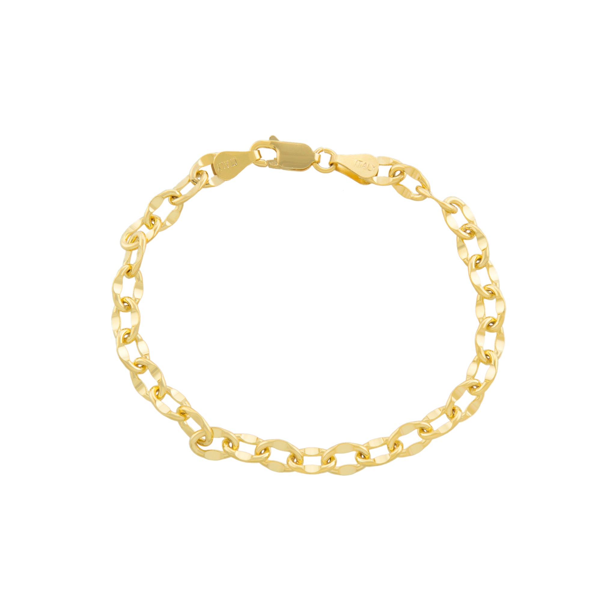 14k Gold over 925 Sterling Silver Diamond Cut Link Bracelet – Made in Italy 7"