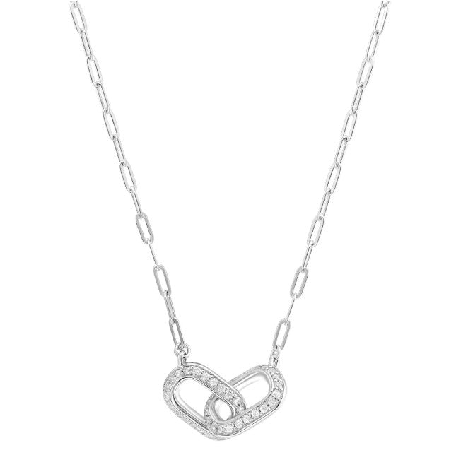 Sterling Silver Rhodium Plated CZ Double Link Necklace