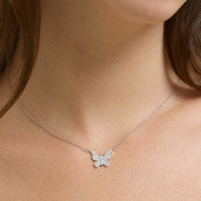 Sterling Silver Pave' CZ Butterfly Necklace