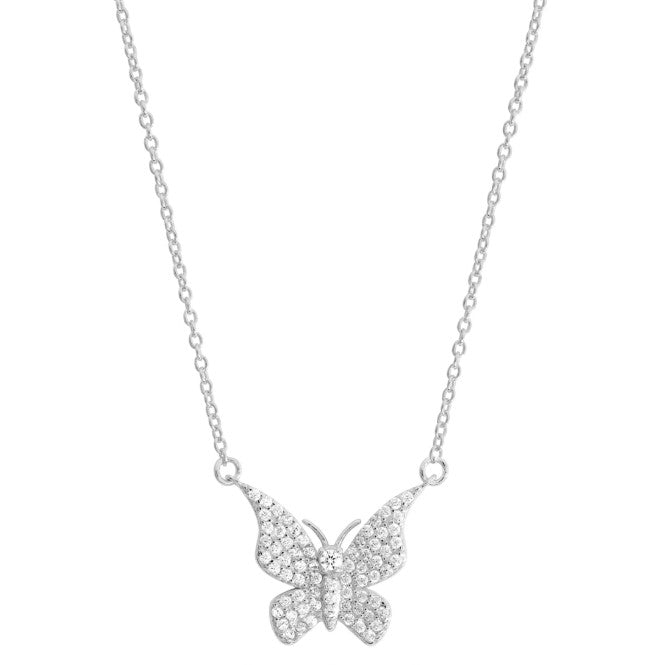 Sterling Silver Pave' CZ Butterfly Necklace