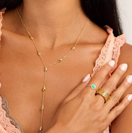 Gold Over Sterling Silver Teardrop Bead Y-Necklace