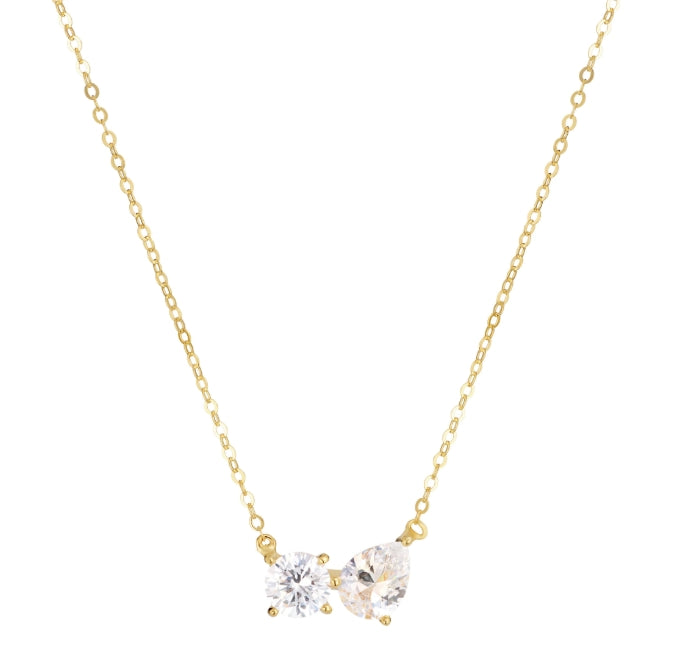 14K Gold Over Sterling Silver Two Stone CZ Necklace