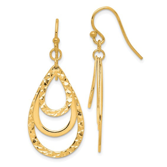 Sterling Silver Gold-tone Diamond Cut Teardrop Dangle Earrings