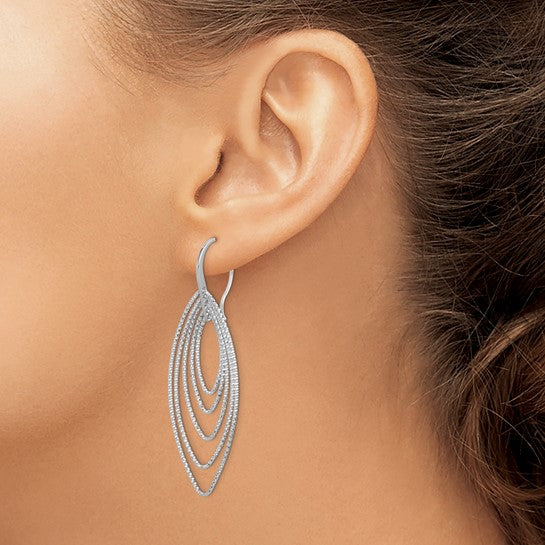 Sterling Silver Rhodium Plated Diamond Cut Marquise Shape Dangle Earrings