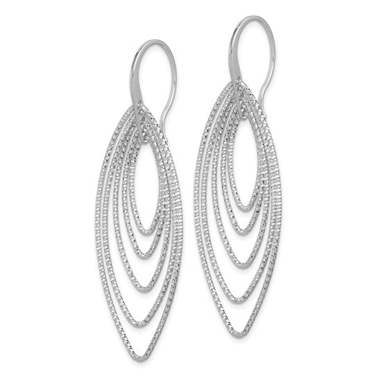 Sterling Silver Rhodium Plated Diamond Cut Marquise Shape Dangle Earrings