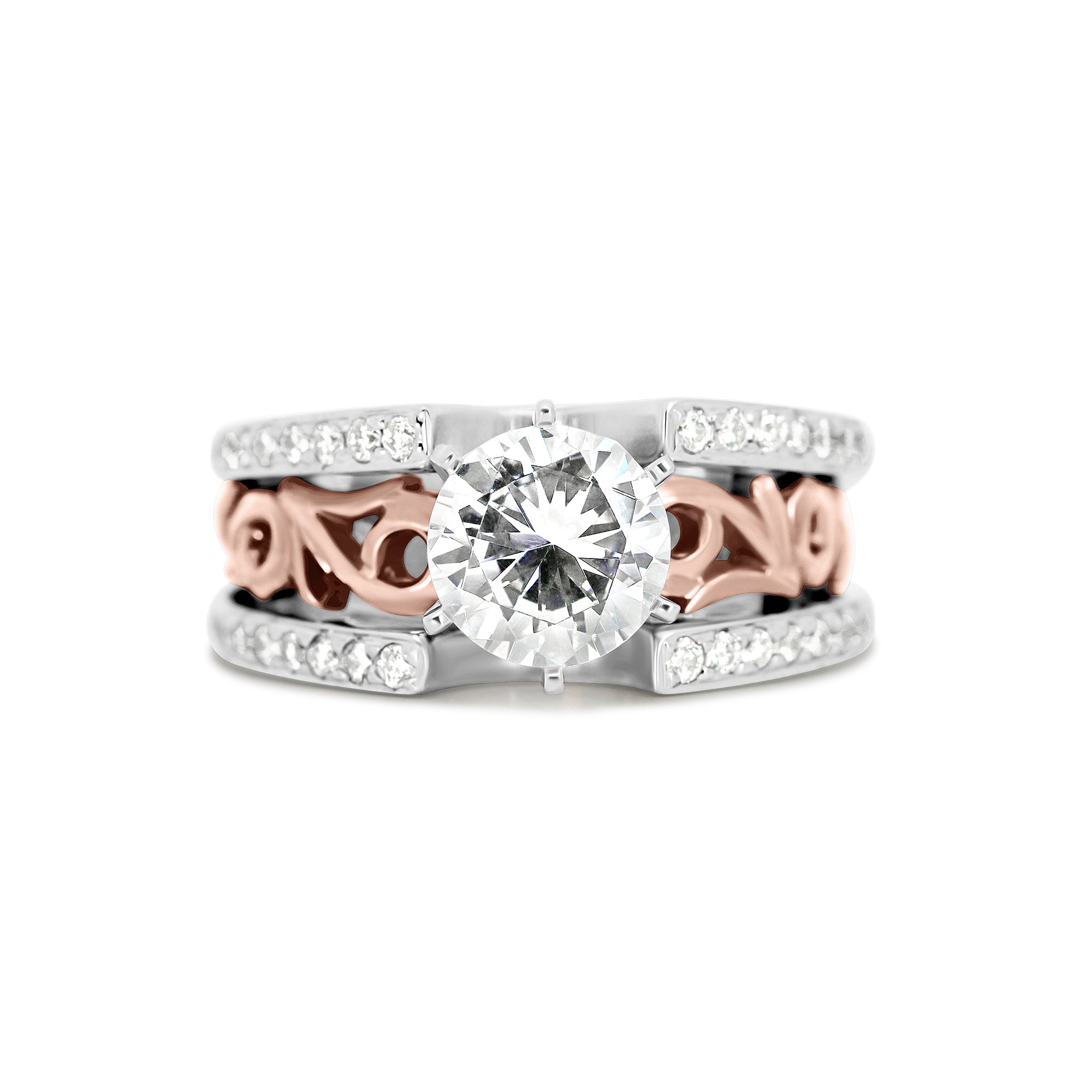 14K Two Tone Contemporary Filigree Engagement Ring