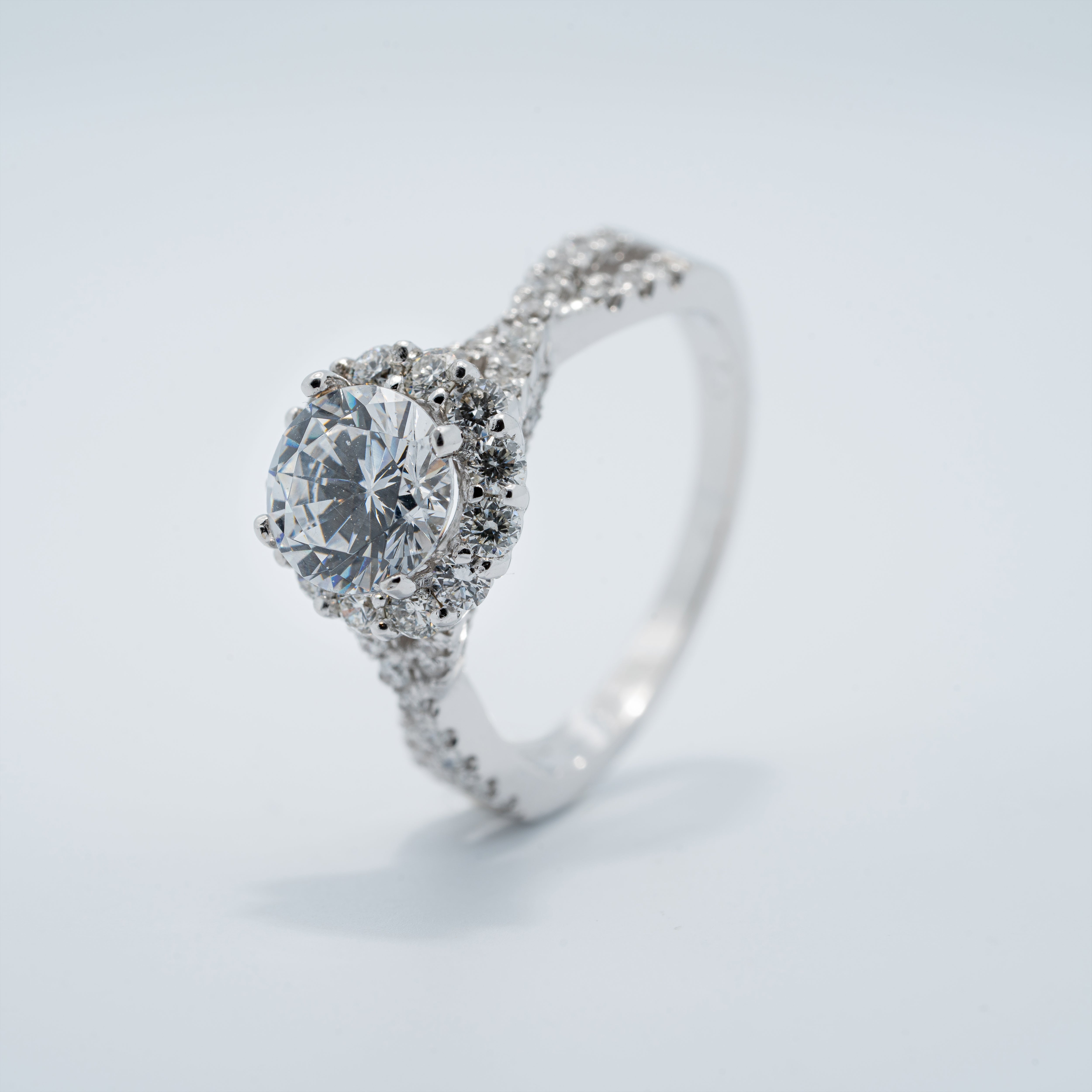 Vintage Style Twist Band Halo Engagement Ring