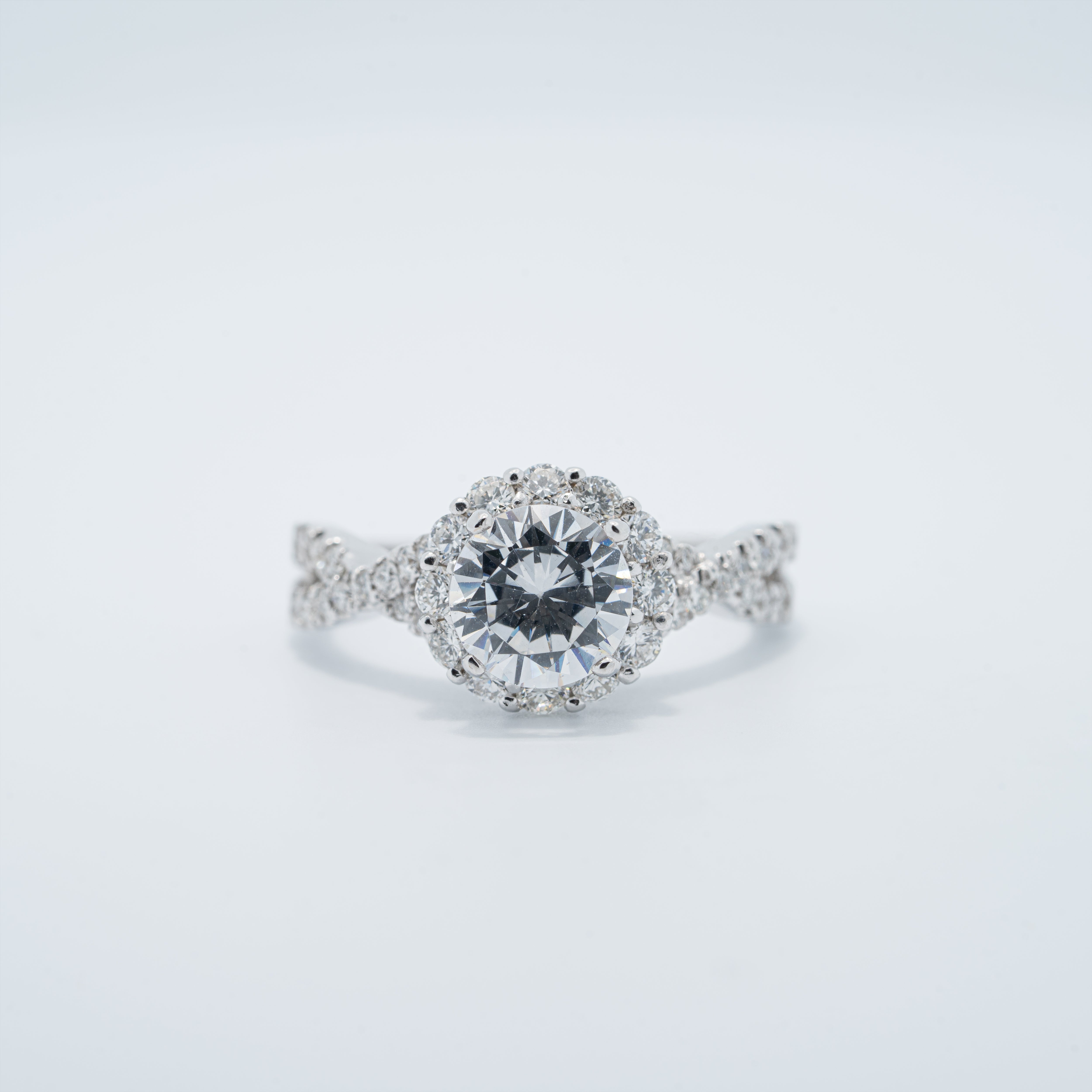 Vintage Style Twist Band Halo Engagement Ring