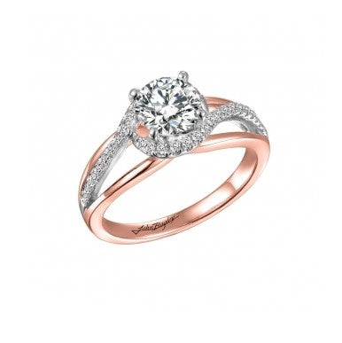 14K Two Tone Bypass Halo Semi-mount Engagement Ring