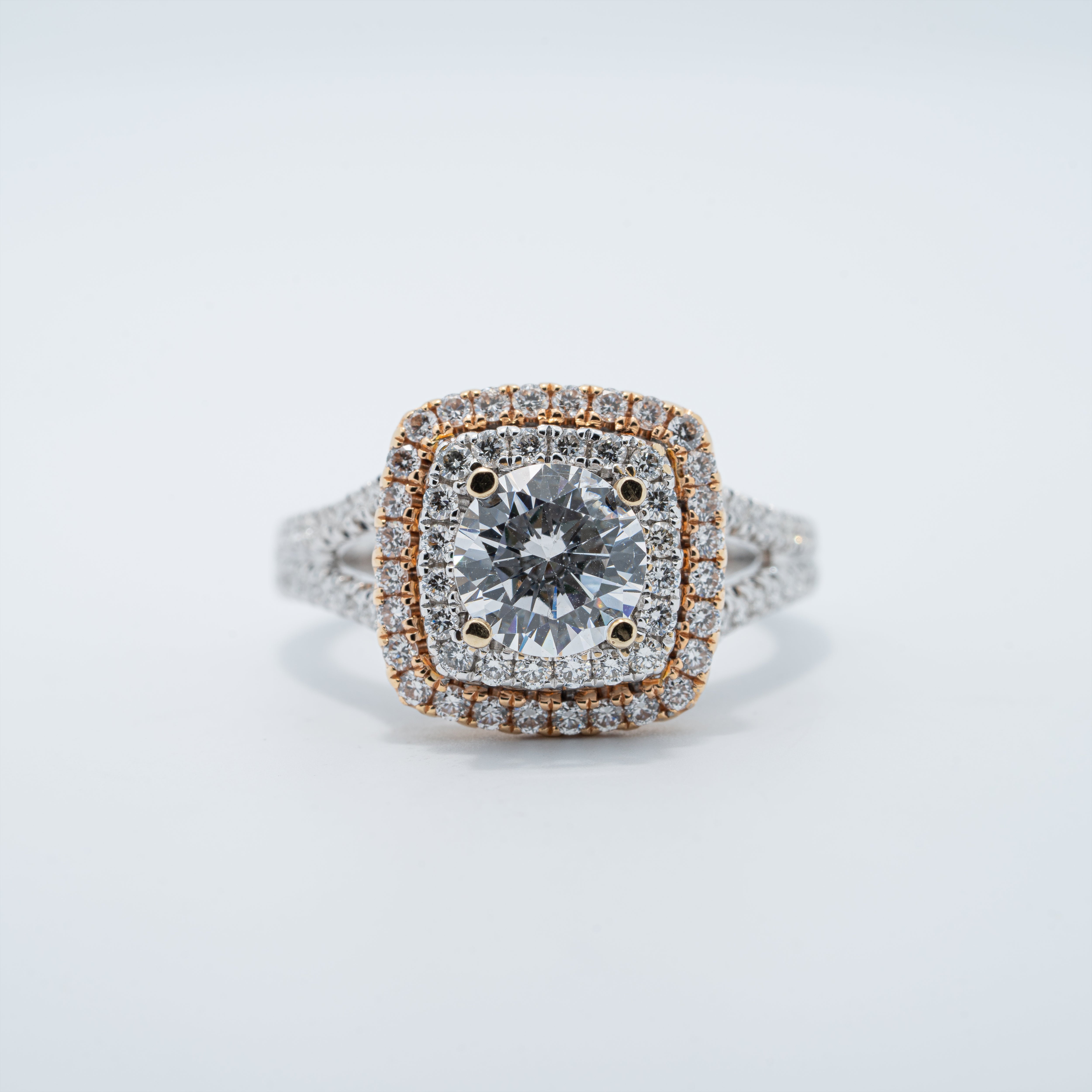 Cushion Double Halo Engagement Ring with Rose Gold Accent