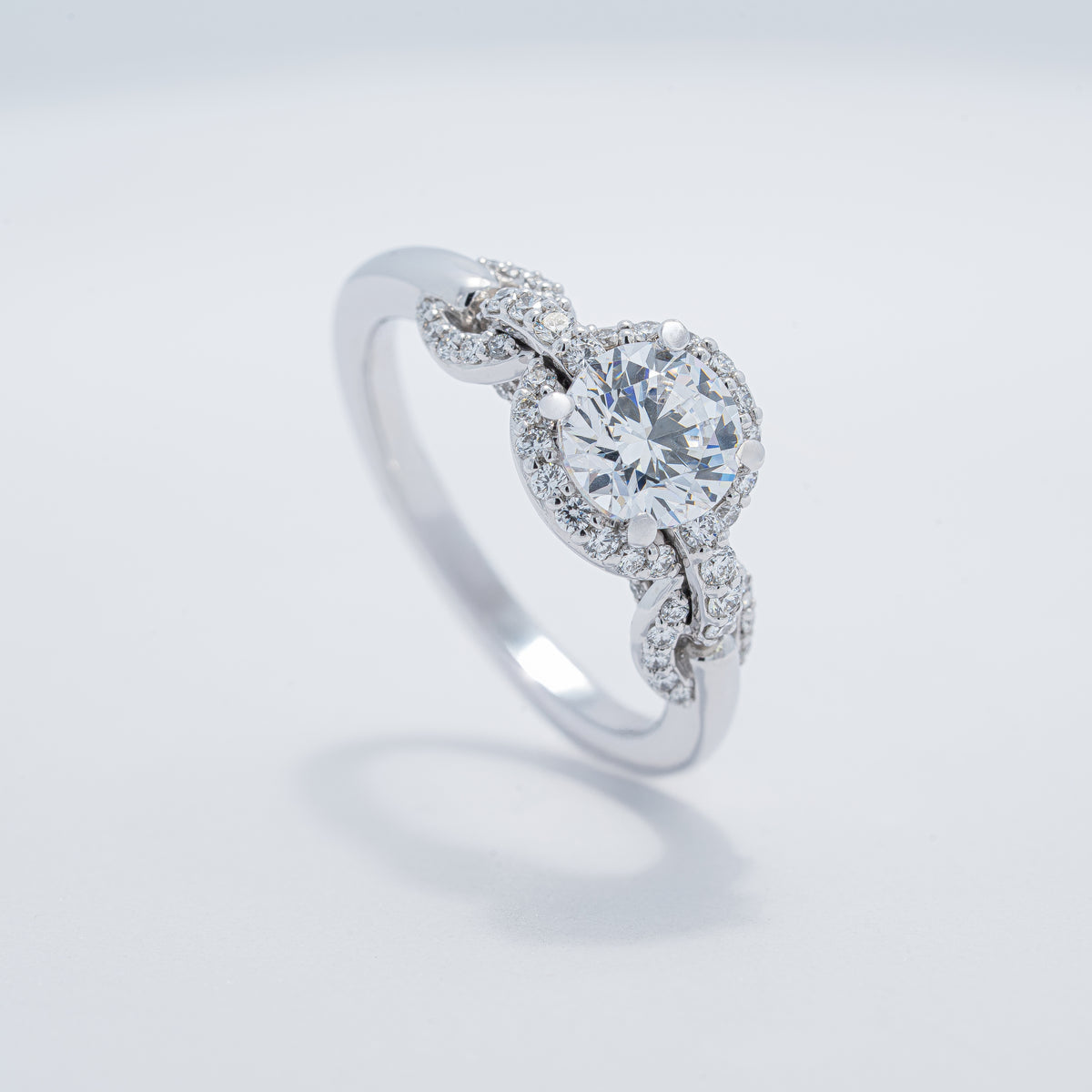 Chain Link Halo Semi-Mount Engagement Ring