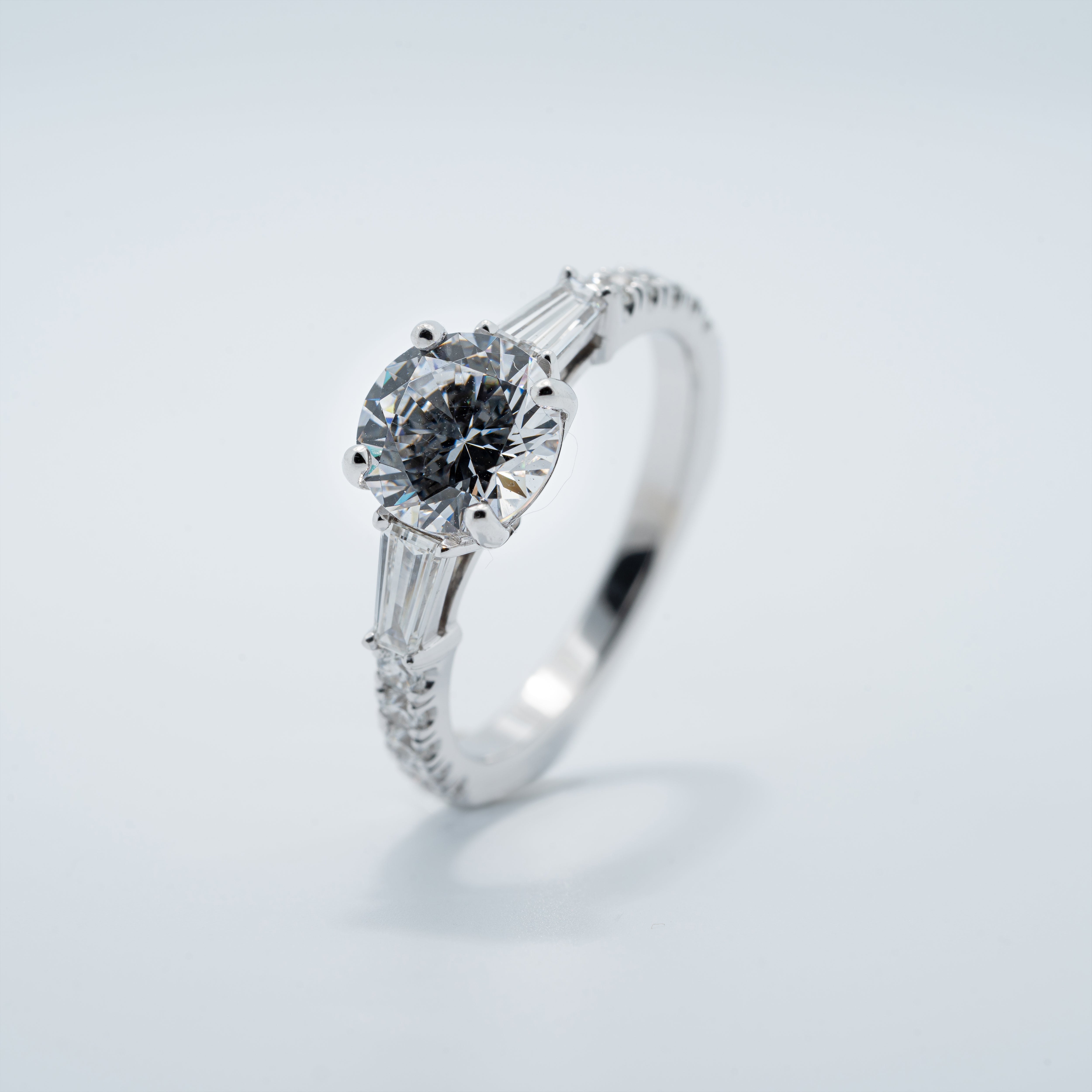 Classic Style Baguette Accented Engagement Ring