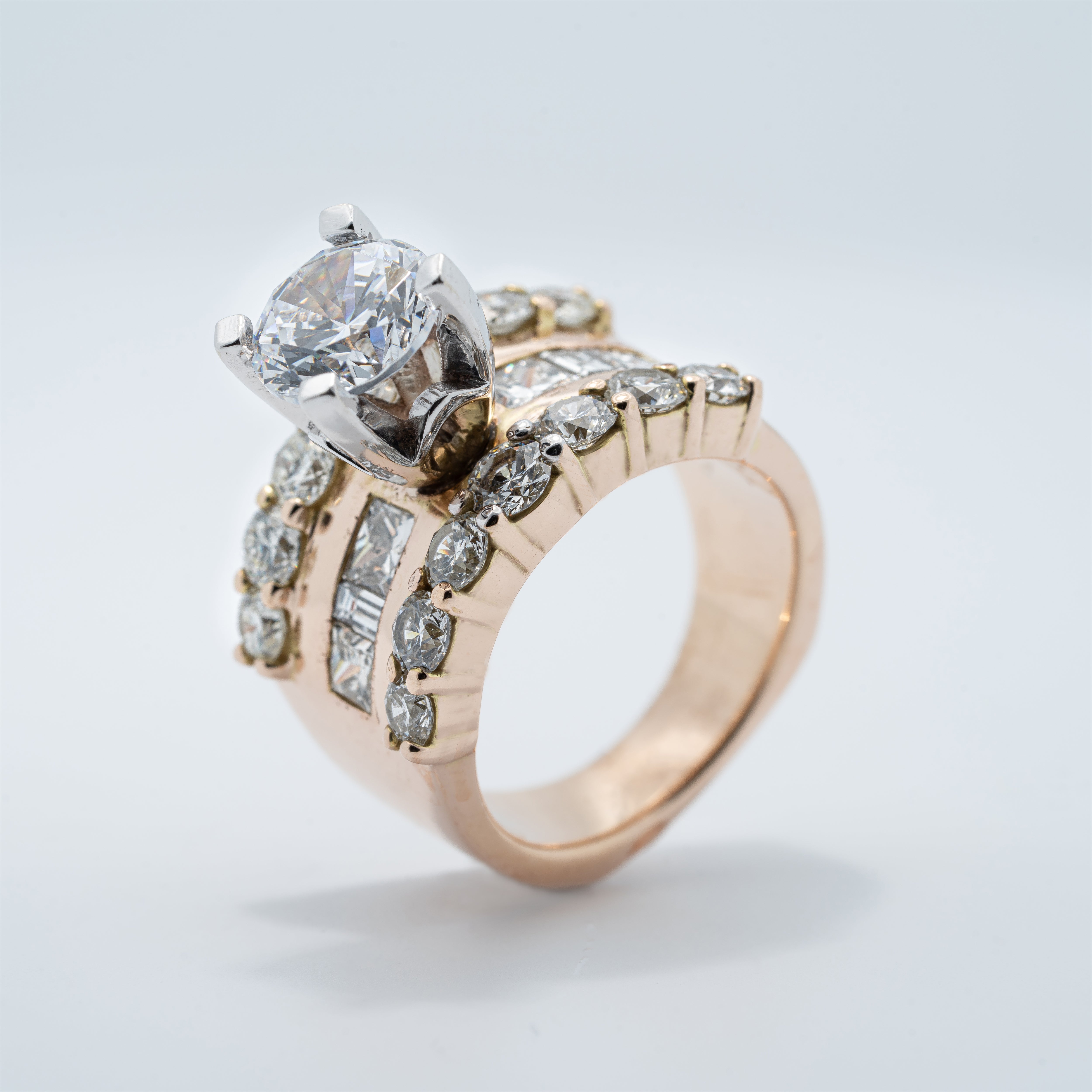 Modern Diamond Three Row Engagement Ring