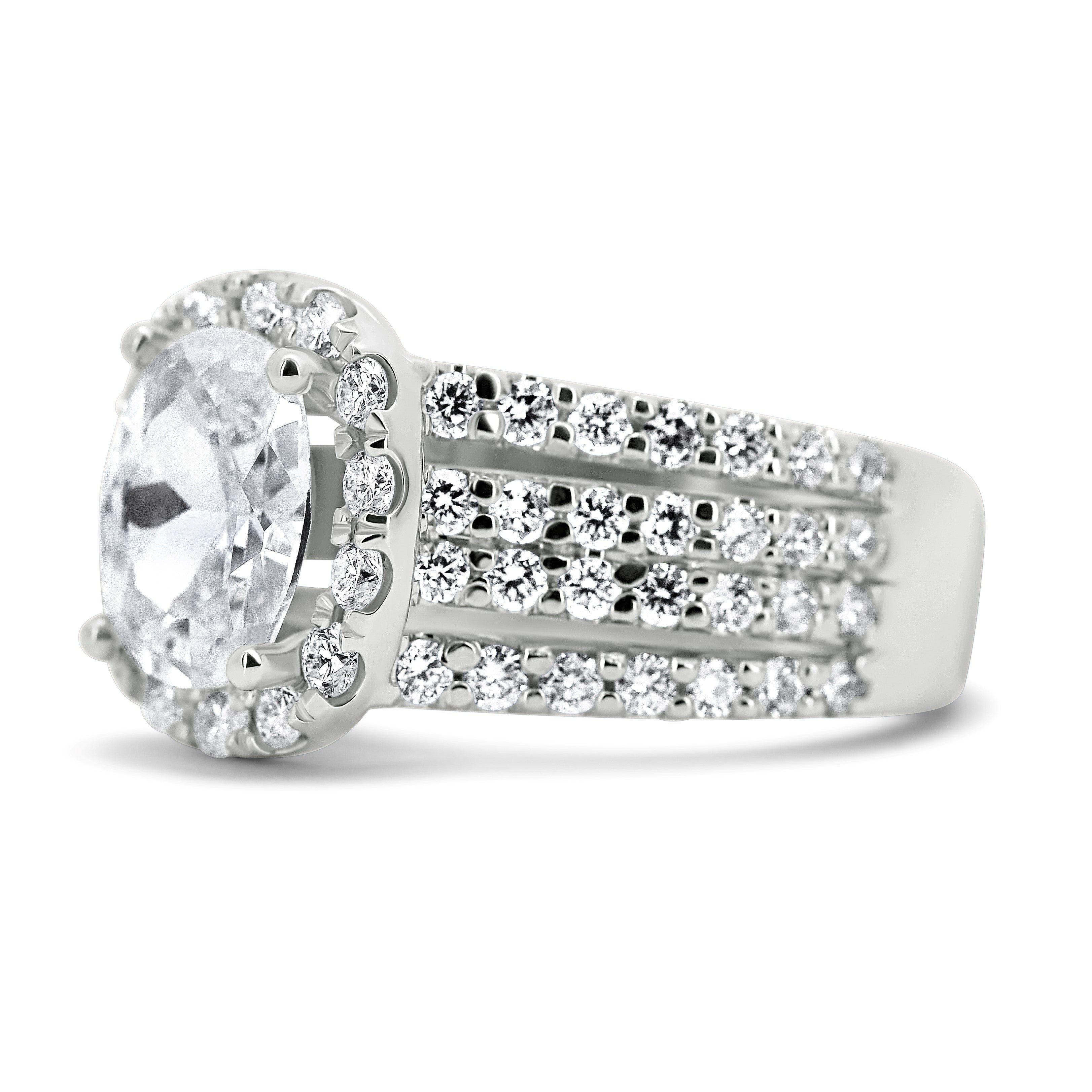 Contemporary Halo 4-Row Split Shank Engagement Ring