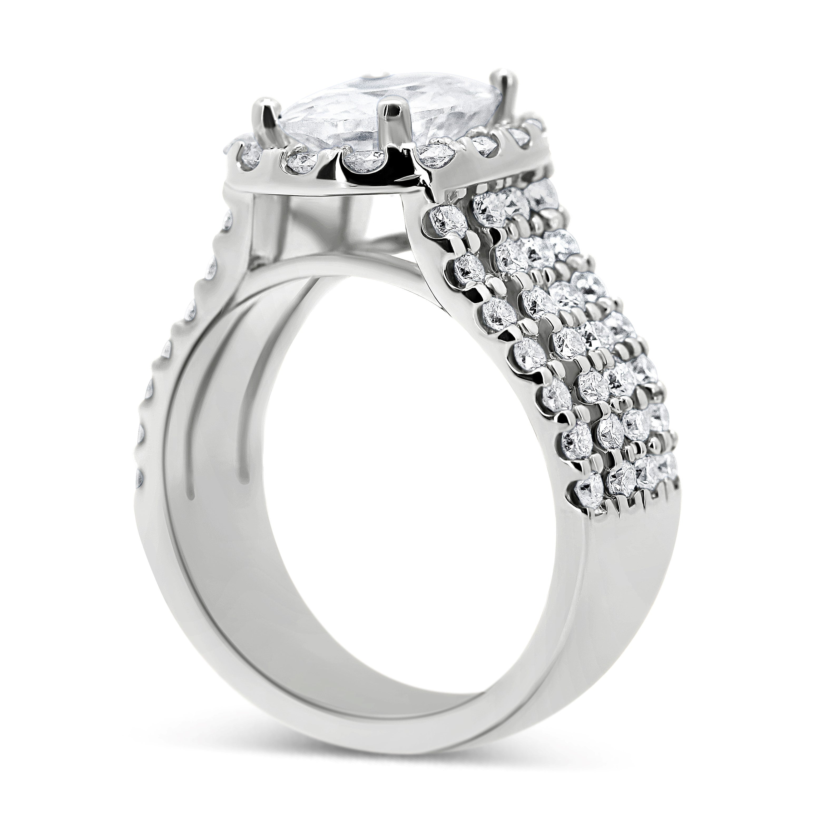 Contemporary Halo 4-Row Split Shank Engagement Ring