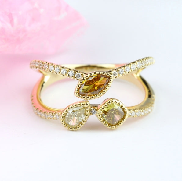 18K Yellow Gold Fancy Color Diamond Ring