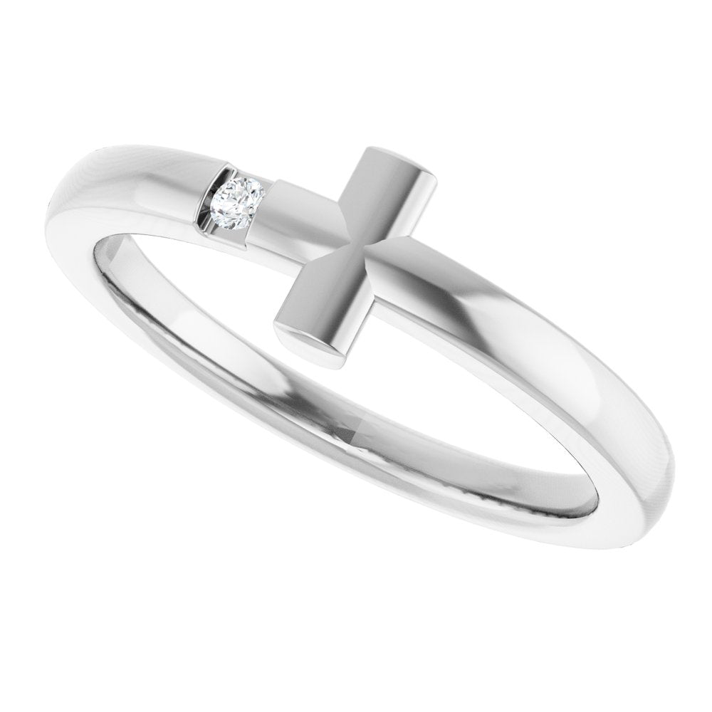 14K White Gold Cross Natural Diamond Fashion Ring