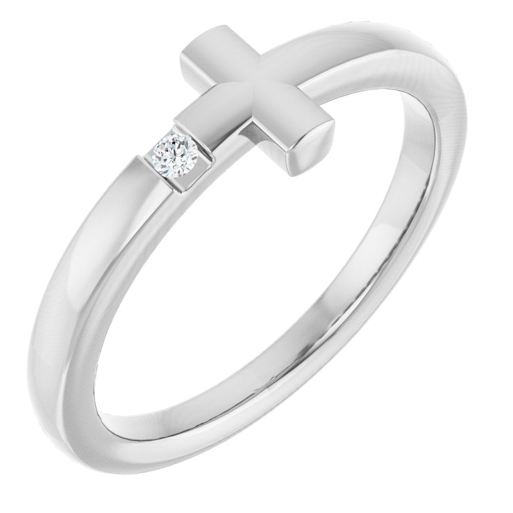 14K White Gold Cross Natural Diamond Fashion Ring