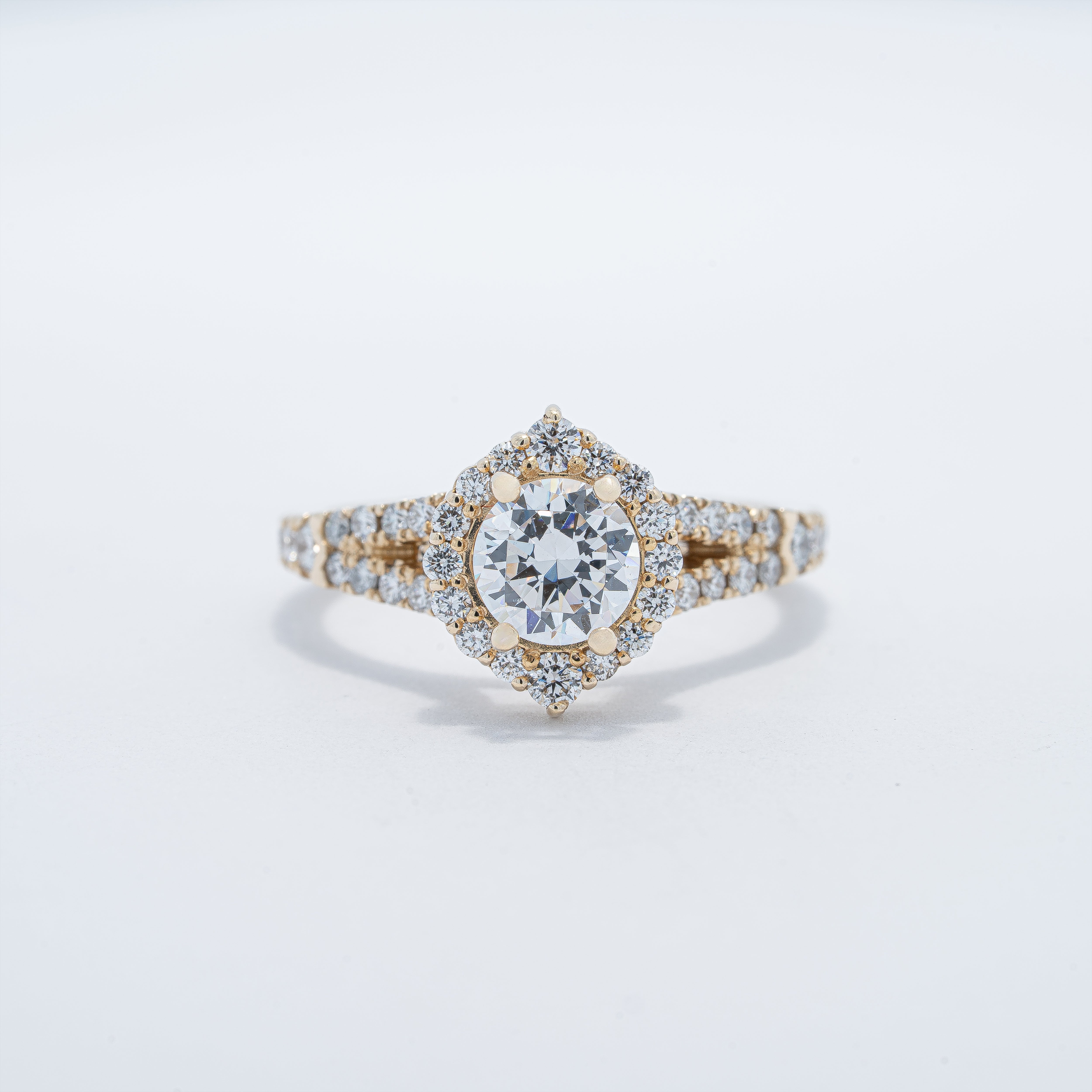 14 Karat Yellow Gold Halo Engagement Ring