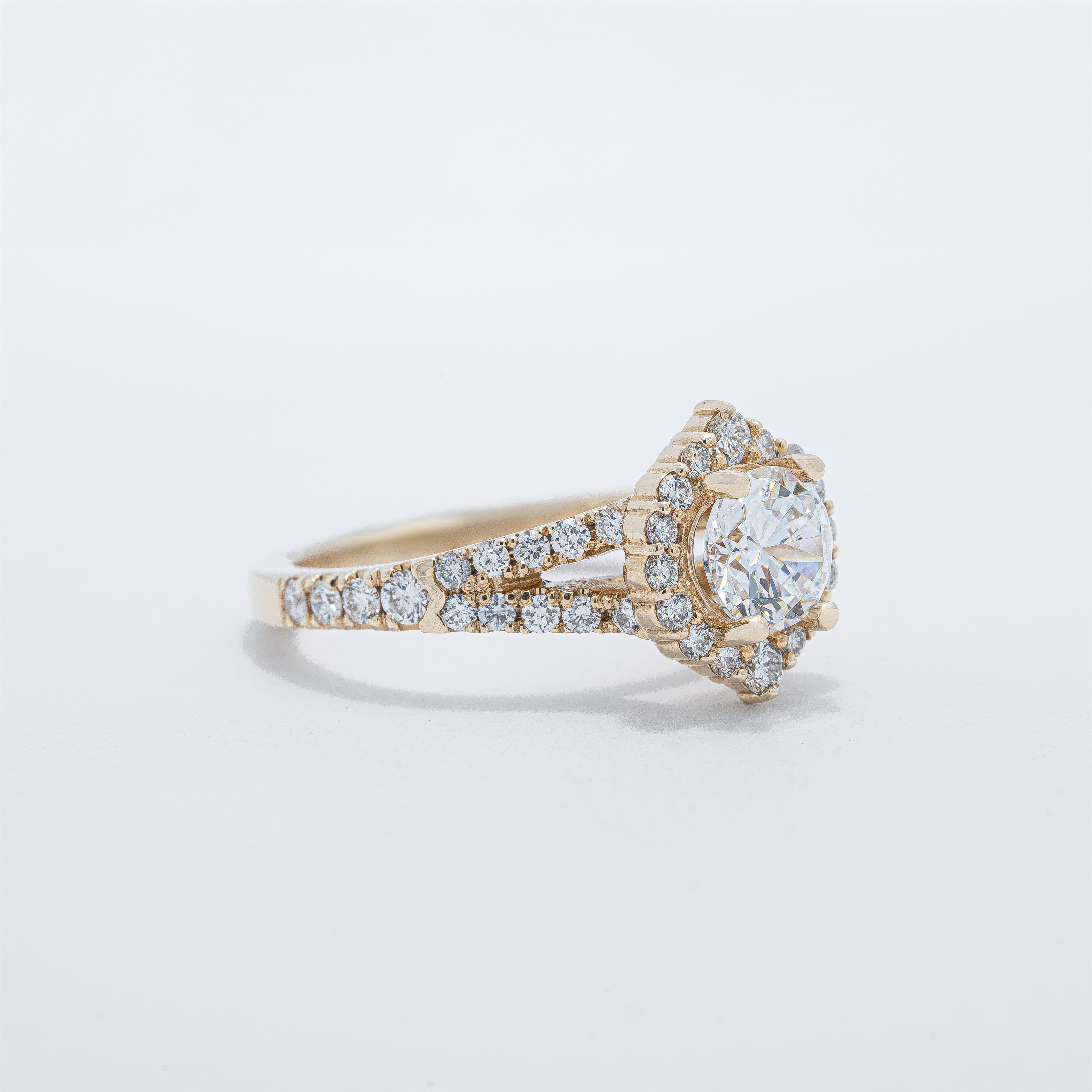 14 Karat Yellow Gold Halo Engagement Ring